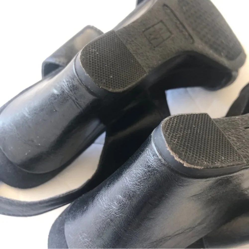 Aerosoles Plushed Together Open Toe Synthetic Black Snake Wedge Shoes Sz.8.5